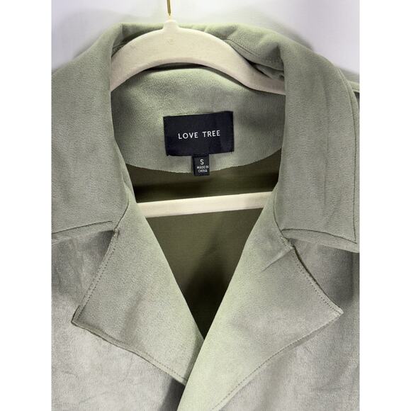 Love Tree faux suede trench coat light green Women’s Small - Picture 2 of 5